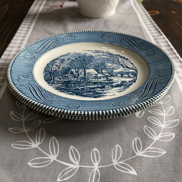 VINTAGE 50’-70’s Currie & Ives The Old Grist Mill Blue Scene Set of 2 Plates - Picture 6 of 12